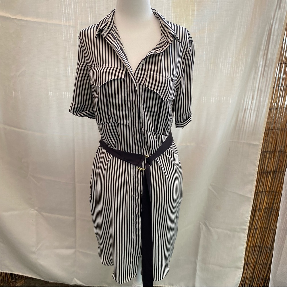 H&M black and white stripe shirt dress size 6